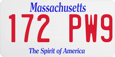 MA license plate 172PW9