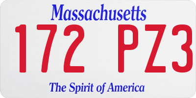 MA license plate 172PZ3