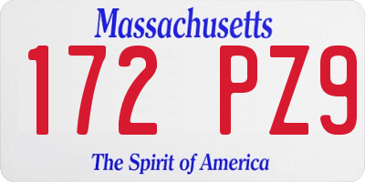 MA license plate 172PZ9