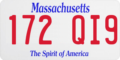 MA license plate 172QI9