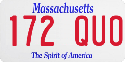 MA license plate 172QU0