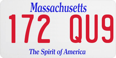 MA license plate 172QU9