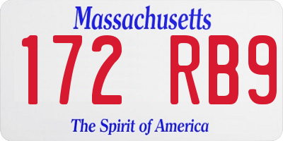 MA license plate 172RB9