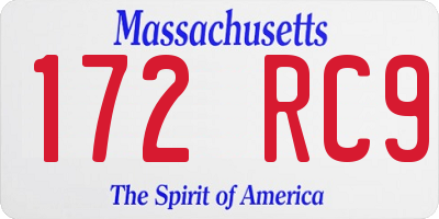 MA license plate 172RC9