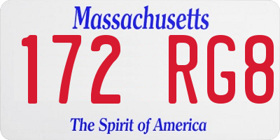 MA license plate 172RG8