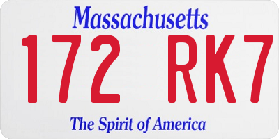 MA license plate 172RK7