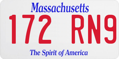 MA license plate 172RN9