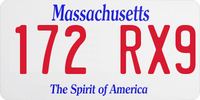MA license plate 172RX9