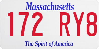 MA license plate 172RY8