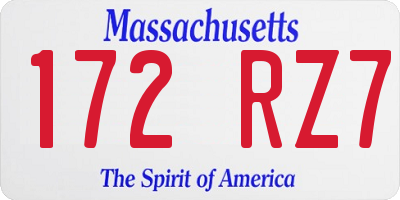 MA license plate 172RZ7