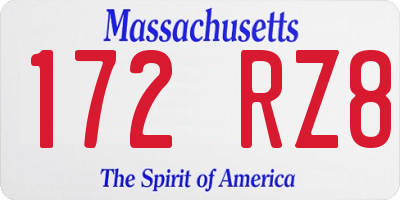MA license plate 172RZ8