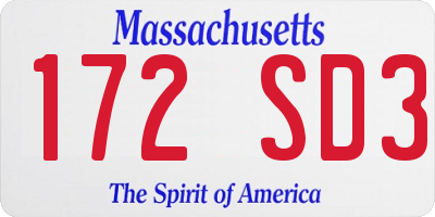 MA license plate 172SD3