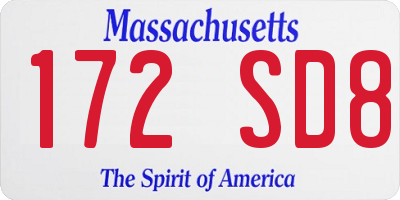 MA license plate 172SD8
