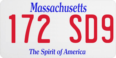 MA license plate 172SD9