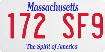 MA license plate 172SF9