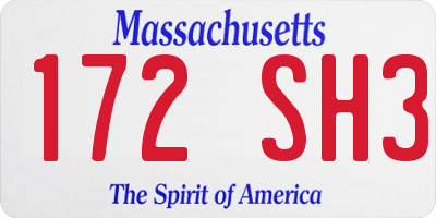 MA license plate 172SH3