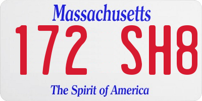 MA license plate 172SH8