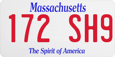 MA license plate 172SH9