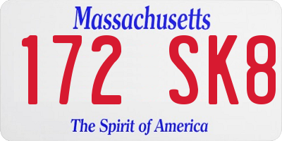 MA license plate 172SK8