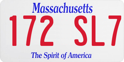MA license plate 172SL7