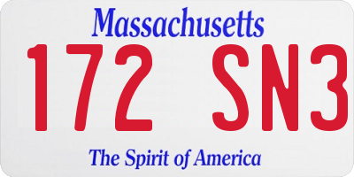 MA license plate 172SN3
