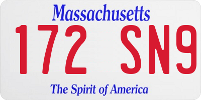 MA license plate 172SN9