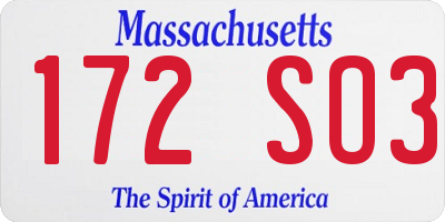 MA license plate 172SO3