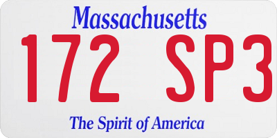 MA license plate 172SP3
