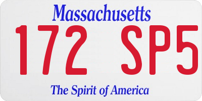 MA license plate 172SP5
