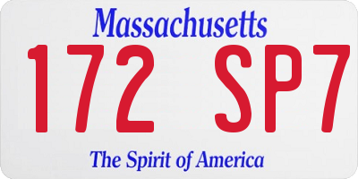 MA license plate 172SP7