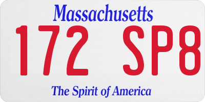 MA license plate 172SP8