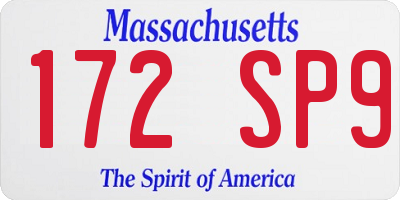 MA license plate 172SP9