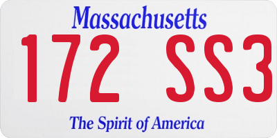MA license plate 172SS3
