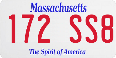 MA license plate 172SS8