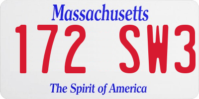 MA license plate 172SW3