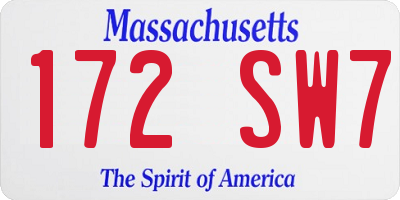MA license plate 172SW7