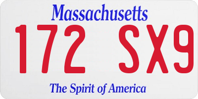 MA license plate 172SX9