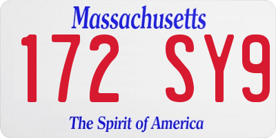 MA license plate 172SY9