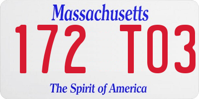 MA license plate 172TO3
