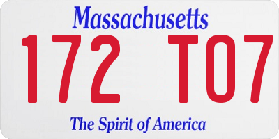 MA license plate 172TO7