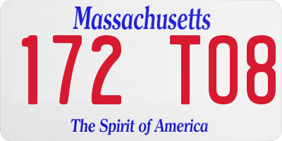 MA license plate 172TO8