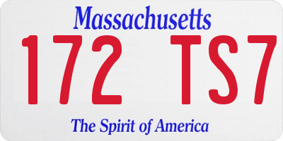 MA license plate 172TS7