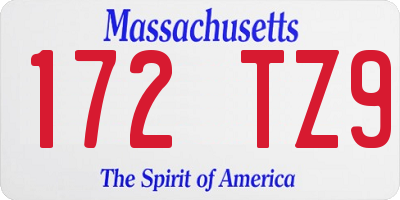 MA license plate 172TZ9
