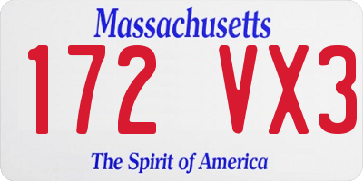 MA license plate 172VX3