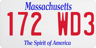 MA license plate 172WD3