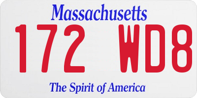 MA license plate 172WD8