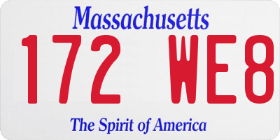 MA license plate 172WE8