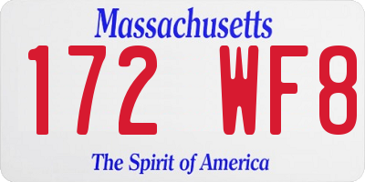 MA license plate 172WF8