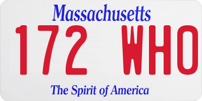 MA license plate 172WH0