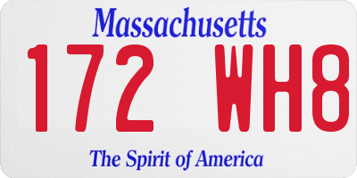 MA license plate 172WH8